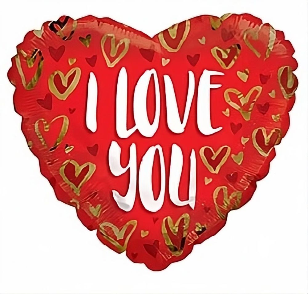 09" I Love You Gold Hearts Balloon (Inflated with Cup and Stick)