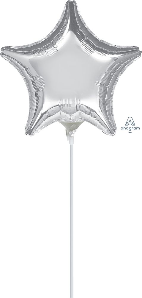 09" Silver Star Balloon (Inflated with Cup and Stick)