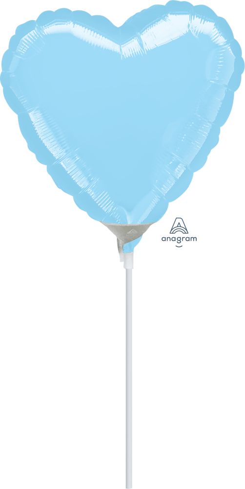 09" Pastel Blue Heart Balloon (Inflated with Cup and Stick)