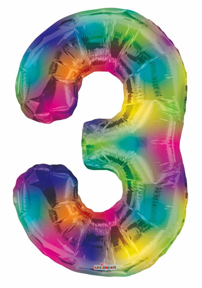 34" Rainbow Number 3 Balloon