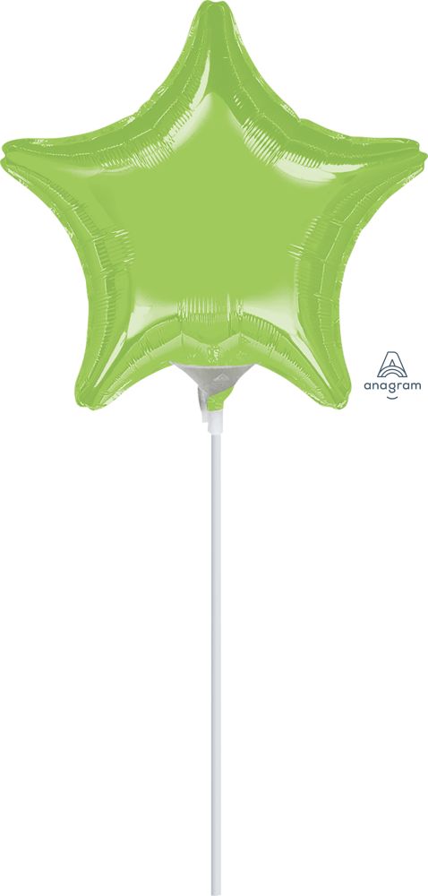 09" Lime Star Balloon (Inflated with Cup and Stick)