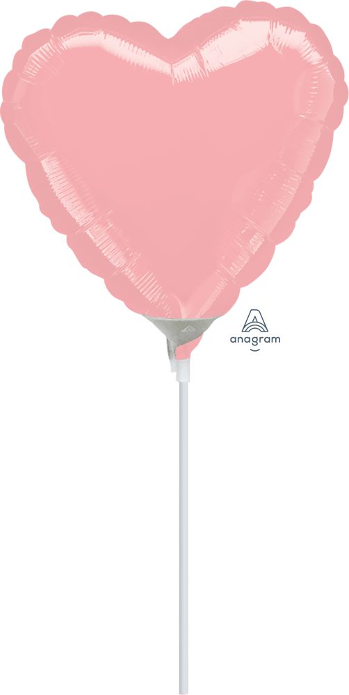 09" Pastel Pink Heart Balloon (Inflated with Cup and Stick)