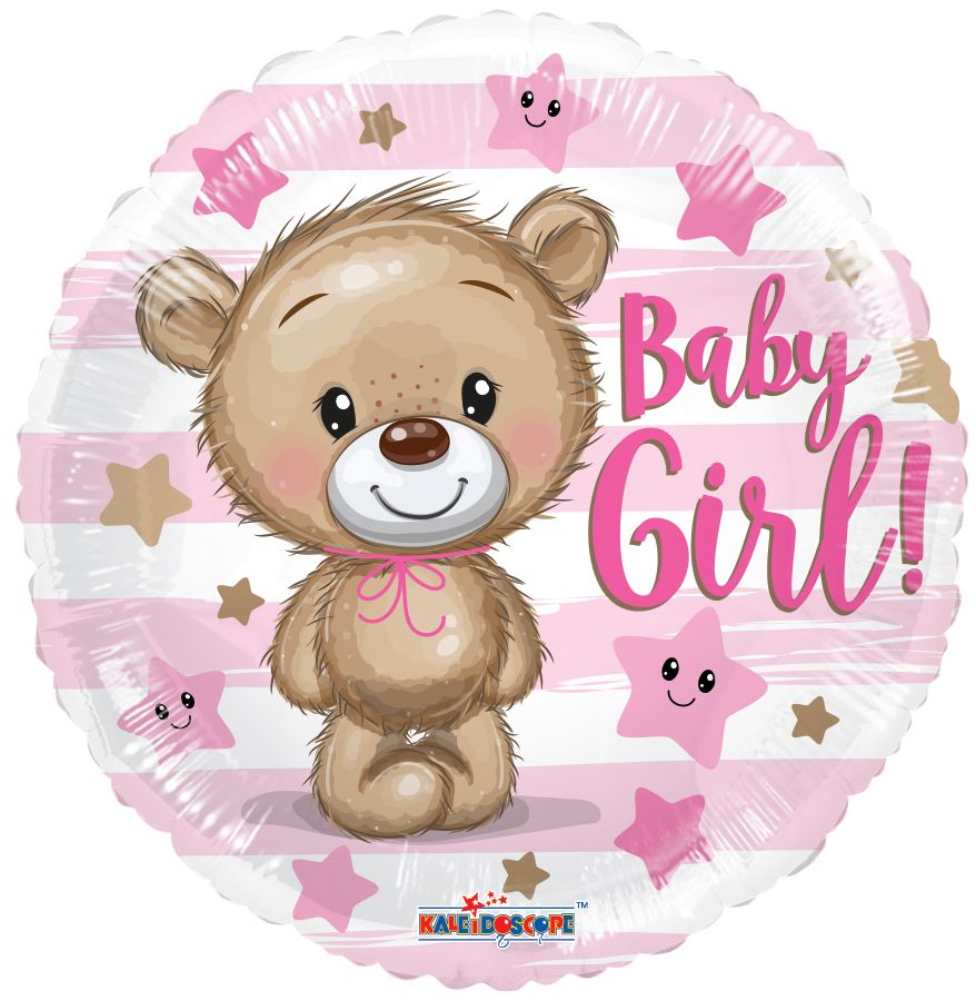 04" Baby Girl Bear Balloon (Inflated with Cup and Stick)