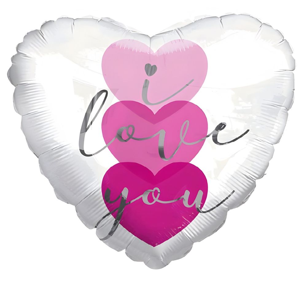 09" I Love You Pastel Hearts Balloon (Inflated with Cup and Stick)