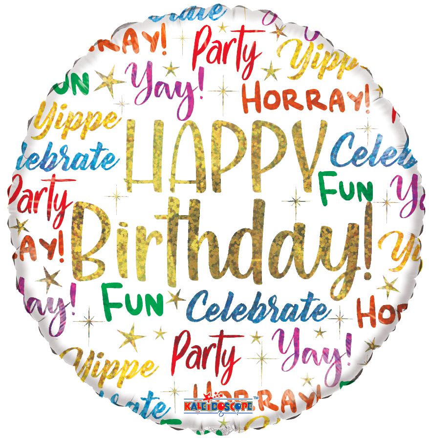 09" Birthday Messages Holo Balloon (Inflated with Cup and Stick)