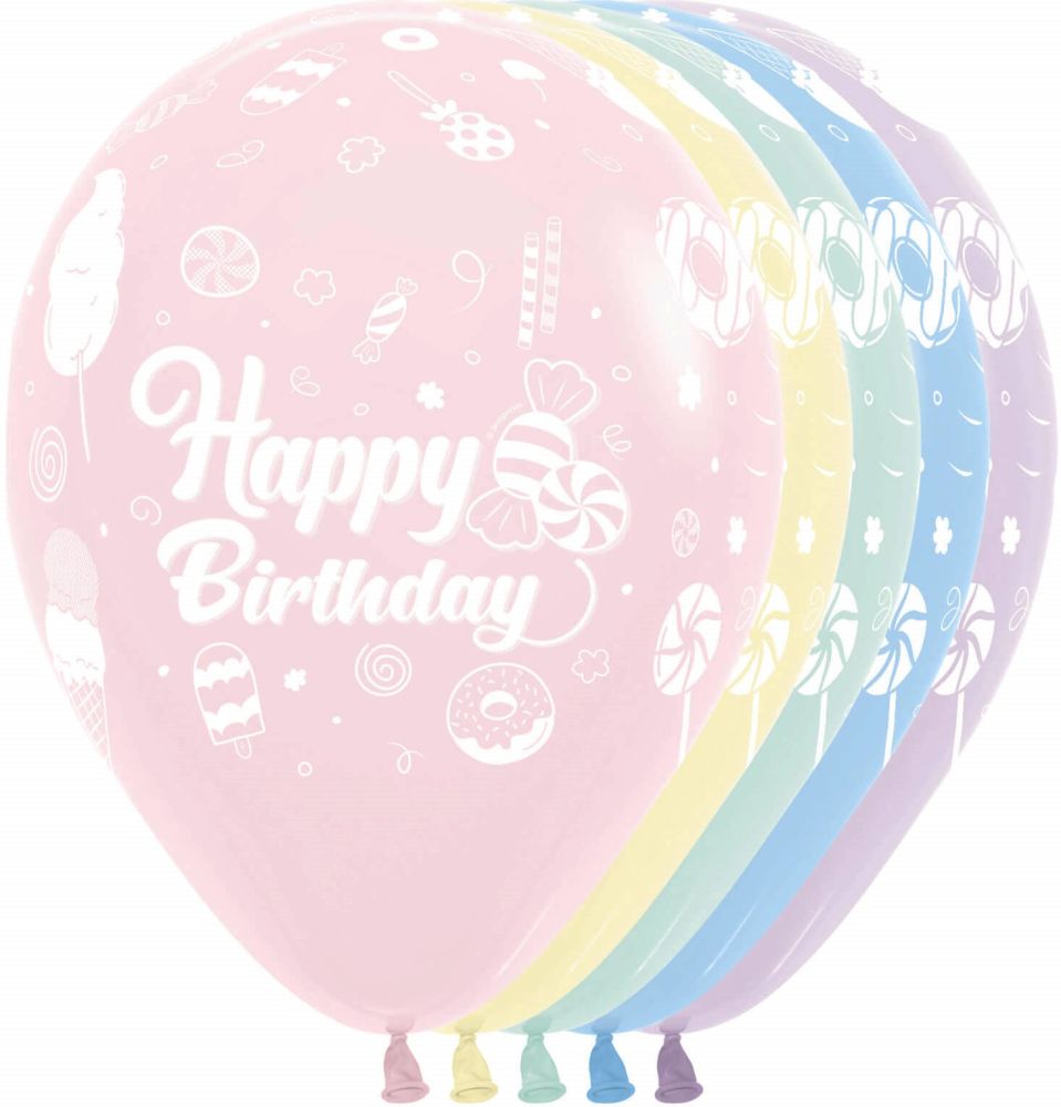 11" Happy Birthday Sweet Pastel Matte Assortment (50pcs) Balloons
