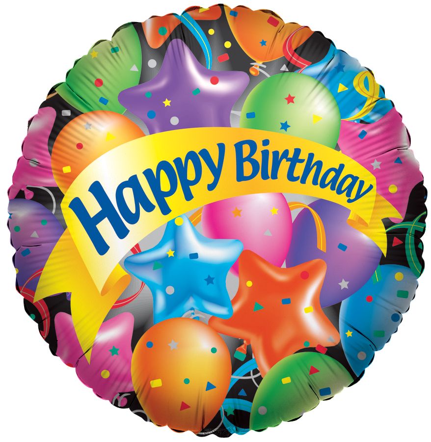 09" Festive Balloons Happy Birthday (Inflated with Cup and Stick)