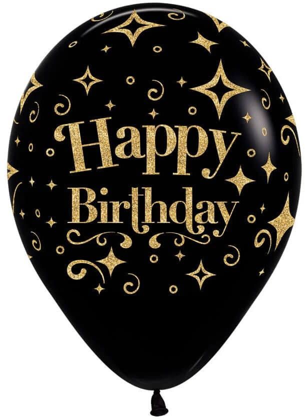 11" Happy Birthday Gold Diamonds Fashion Black (50pcs) Balloons