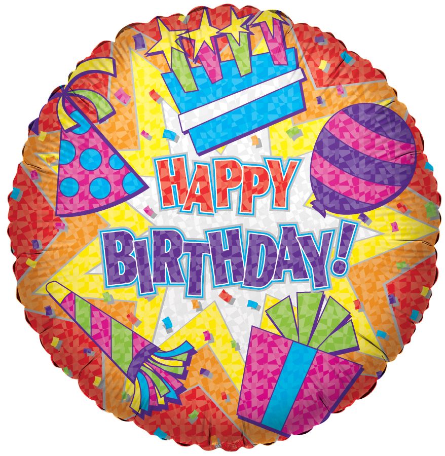 09" Happy Birthday Colorful Burst Balloon (Inflated with Cup and Stick)