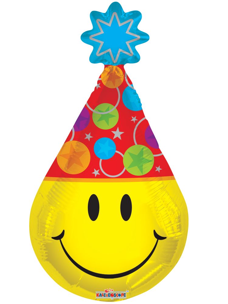 14" Smiley Party Hat Balloon (Inflated with Cup and Stick)