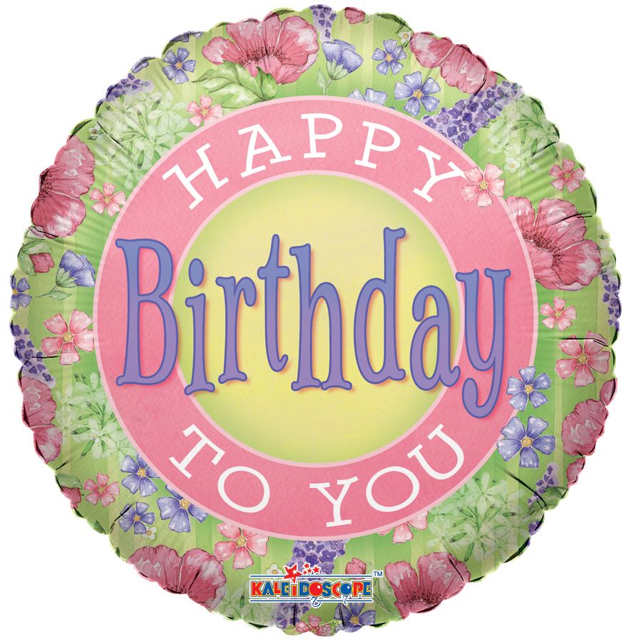 09" Happy Birthday Poppies Balloon (Inflated with Cup and Stick)