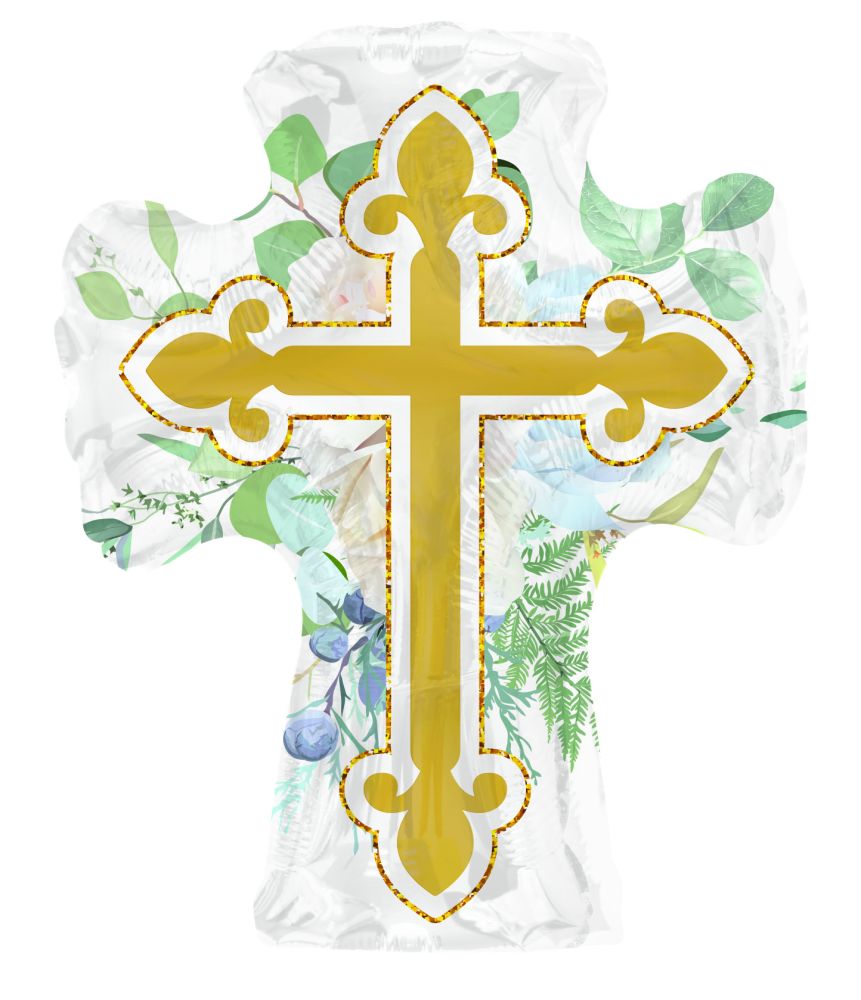 28" Cross with Flowers Balloon