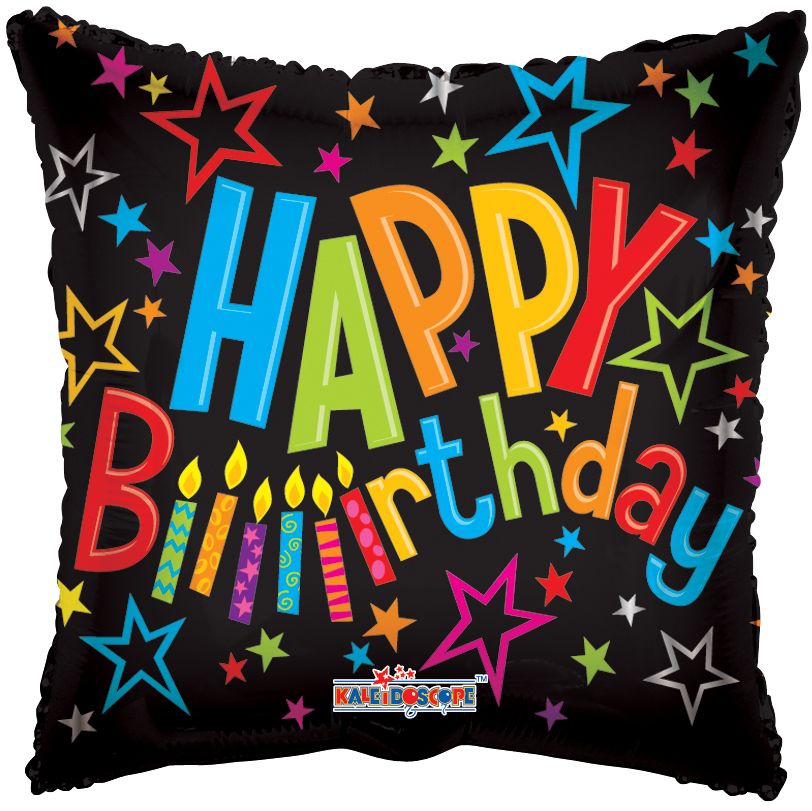 09" Happy Birthday On Black Balloon (Inflated with Cup and Stick)