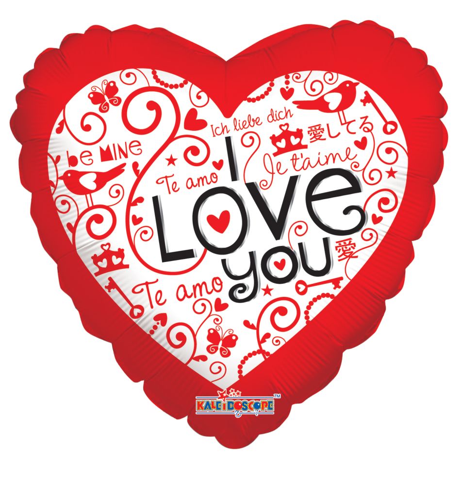 09" I Love You Languages Balloon (Inflated with Cup and Stick)