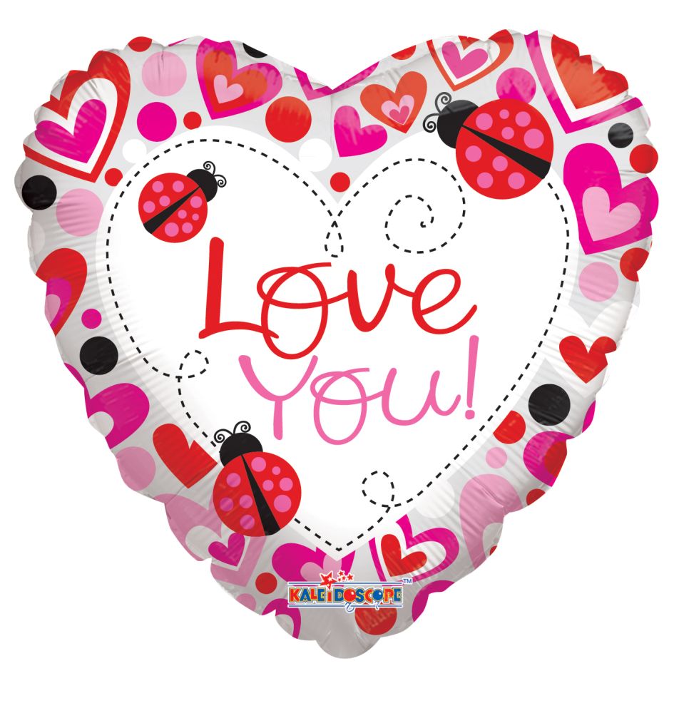 09" Love You Ladybugs Balloon (Inflated with Cup and Stick)