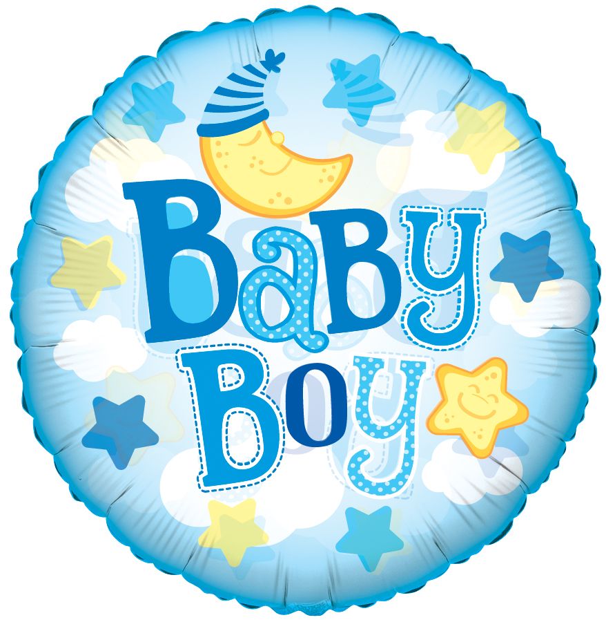 09" Baby Boy Moon Clear View Balloon (Inflated with Cup and Stick)