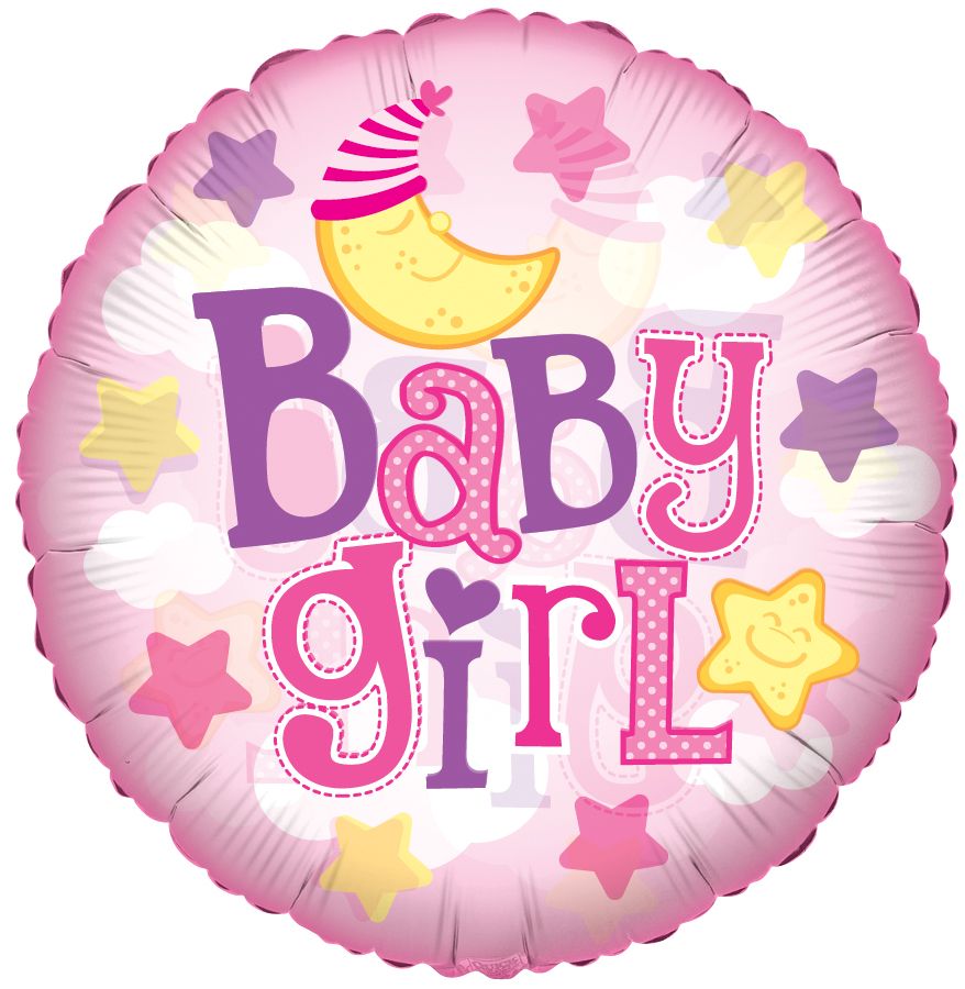 09" Baby Girl Moon Clear View Balloon (Inflated with Cup and Stick)