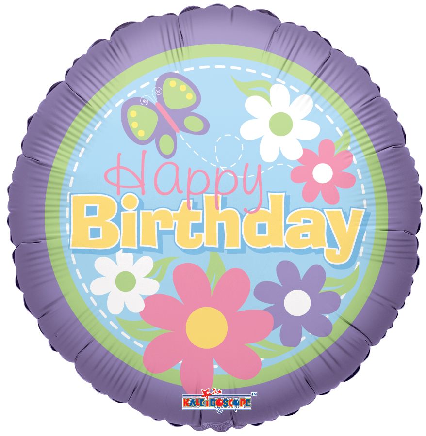 09" Birthday Flowers Over Purple Balloon (Inflated with Cup and Stick)