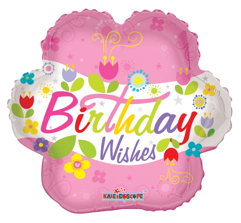 04" Birthday Wishes Flower Balloon (Inflated with Cup and Stick)