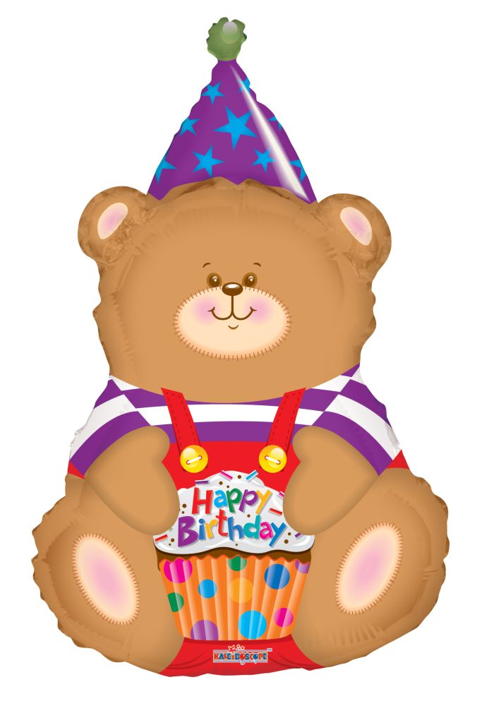 36" Birthday Bear With Cupcake Shape Balloon