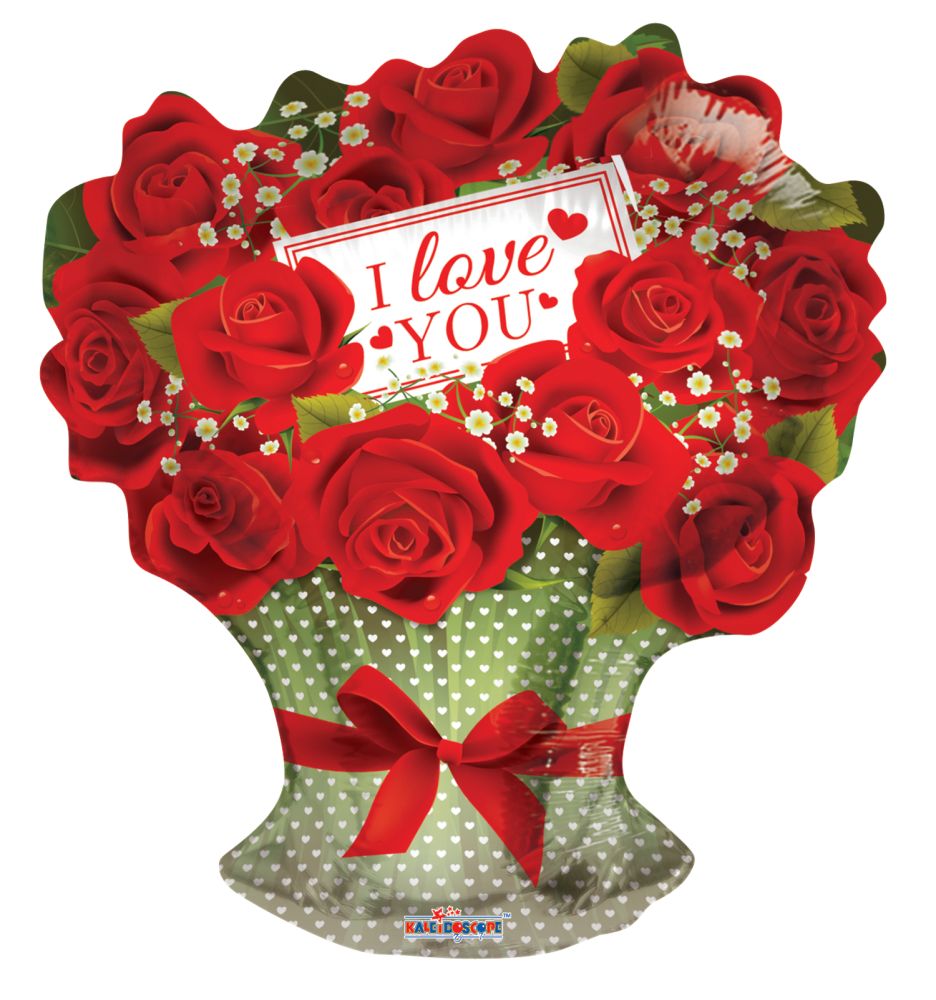 18" Shape I Love You Red Roses Branch Balloon