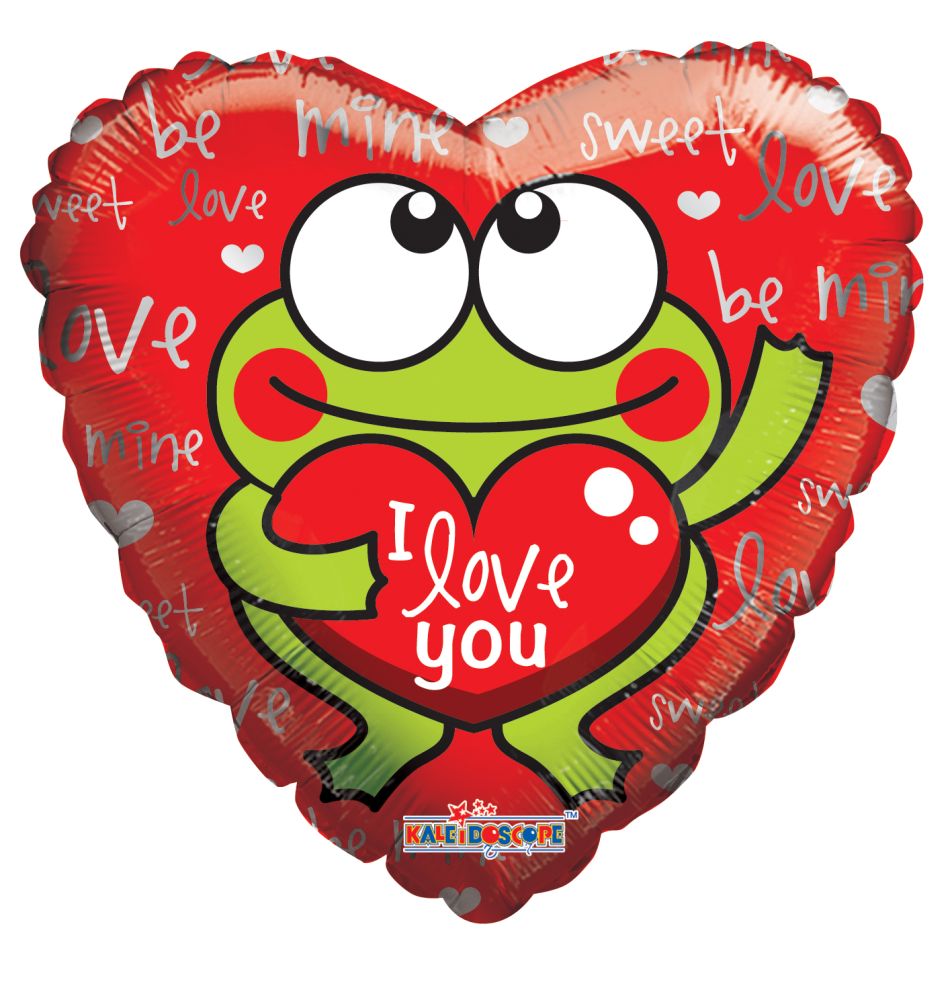 09" I Love You Frog Balloon (Inflated with Cup and Stick)