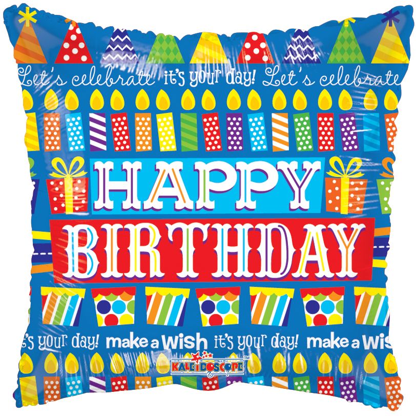 18" Birthday Motifs Square Balloon