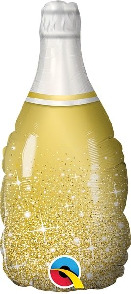 14" Mini Gold Bubbly Wine Bottle  Balloon (Inflated with Cup and Stick)