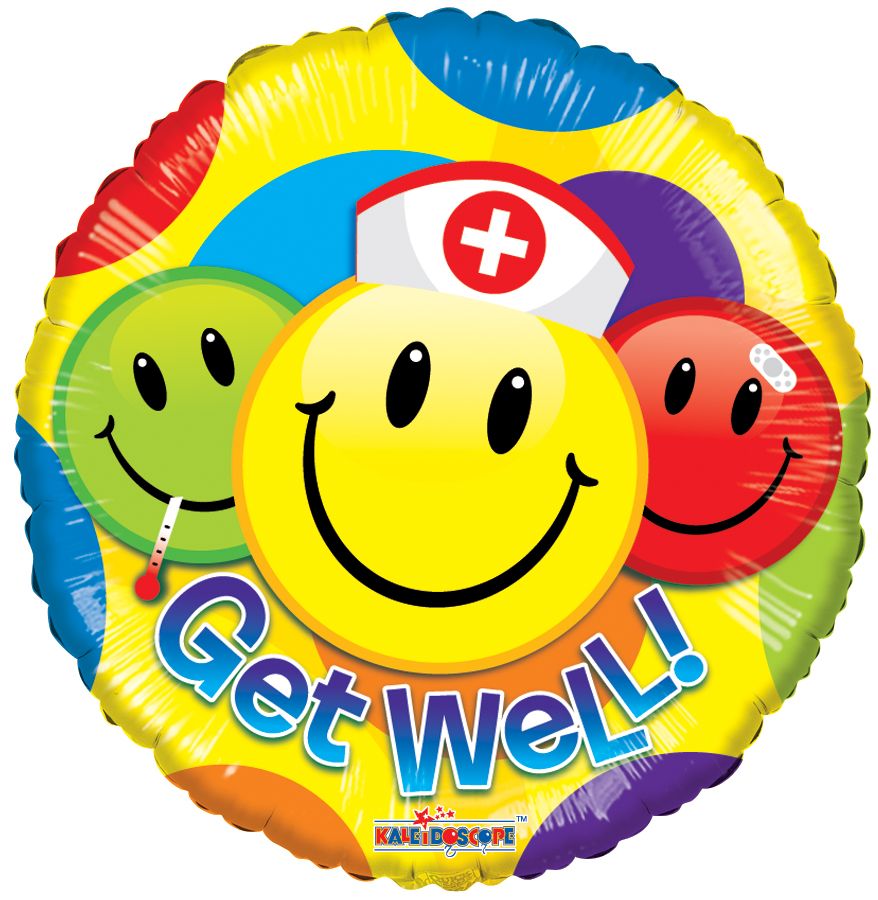09" Get Well Smileys Balloon (Inflated with Cup and Stick)