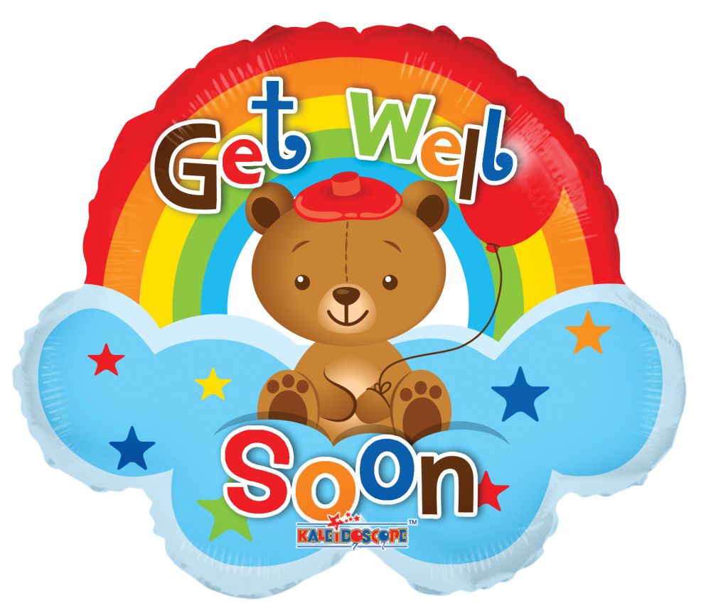 14" Get Well Rainbow Mini Shape Balloon (Inflated with Cup and Stick)