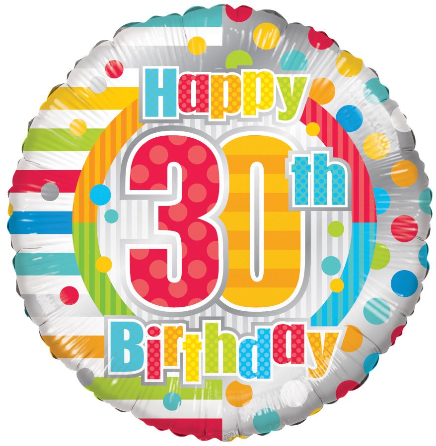 18" Happy 30th Birthday Dots & Lines Balloon