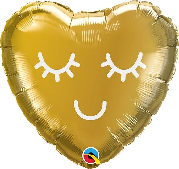 09" Heart Eyelashes Gold Balloon (Inflated with Cup and Stick)