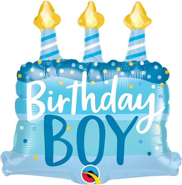14" Birthday Boy Cake and Candles Balloon (Inflated with Cup and Stick)