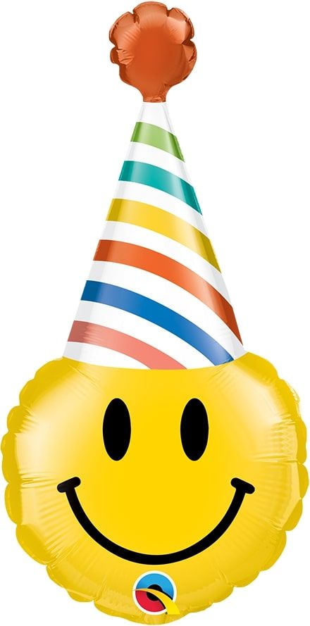 14" Smile Face Party Hat Balloon (Inflated with Cup and Stick)