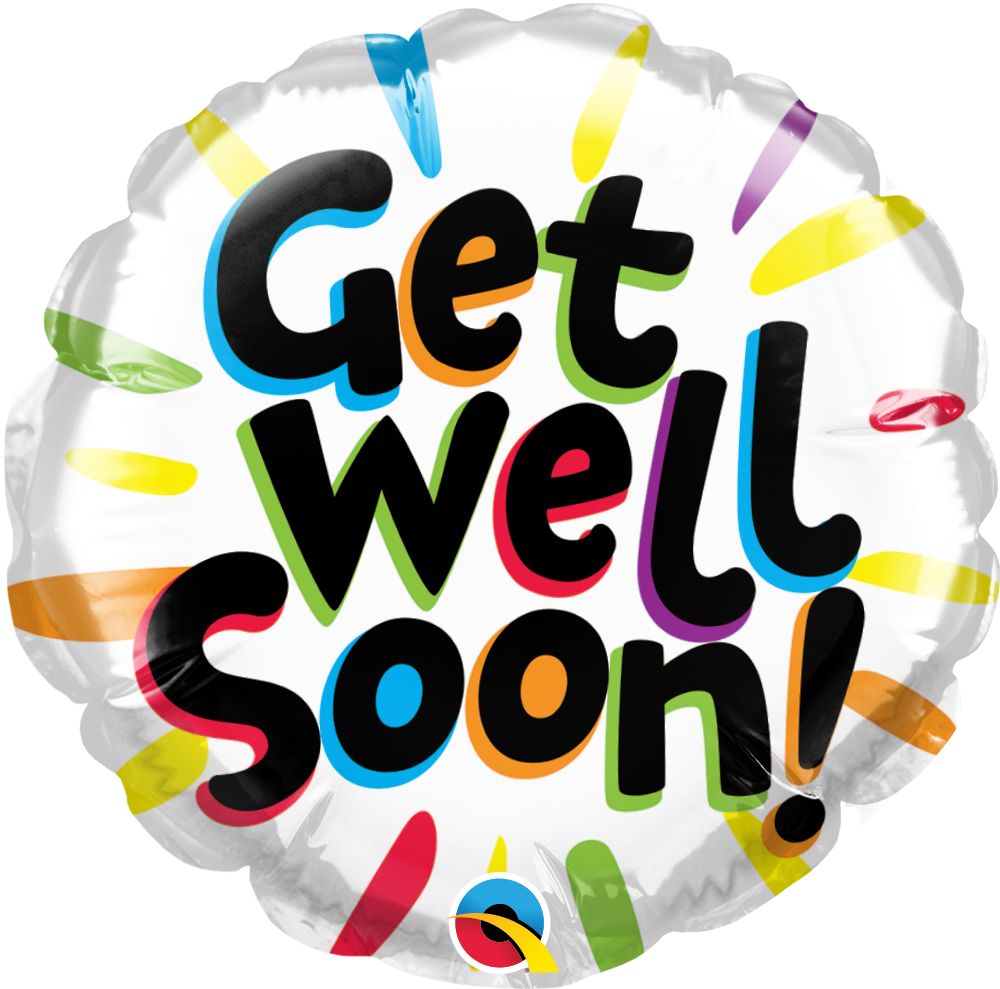 04" Get Well Soon Colorful Burst Balloon (Inflated with Cup and Stick)