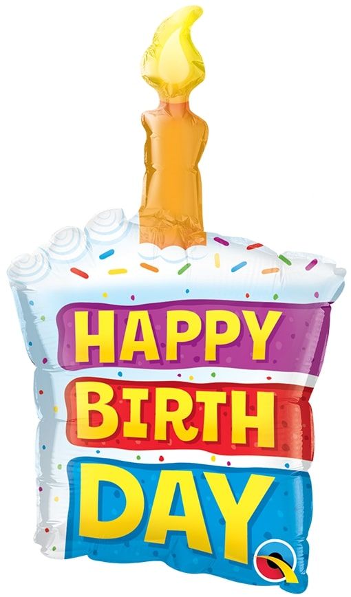 14" Birthday Rainbow Cake and Candle Balloon (Inflated with Cup and Stick)