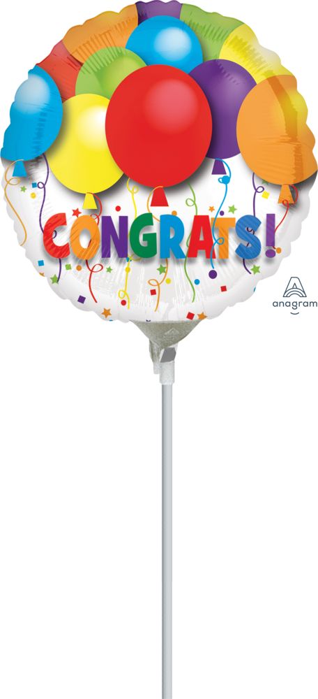 09" Bold Congratulations Balloons (Inflated with Cup and Stick)