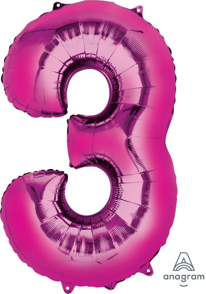 34" Pink Number 3 Balloon