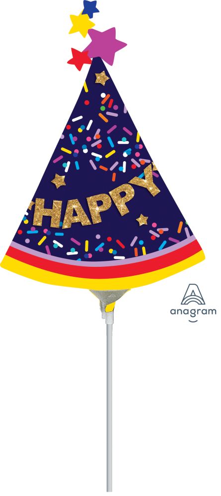 Mini Shape Party Hat Happy BDay Balloon (Inflated with Cup and Stick)