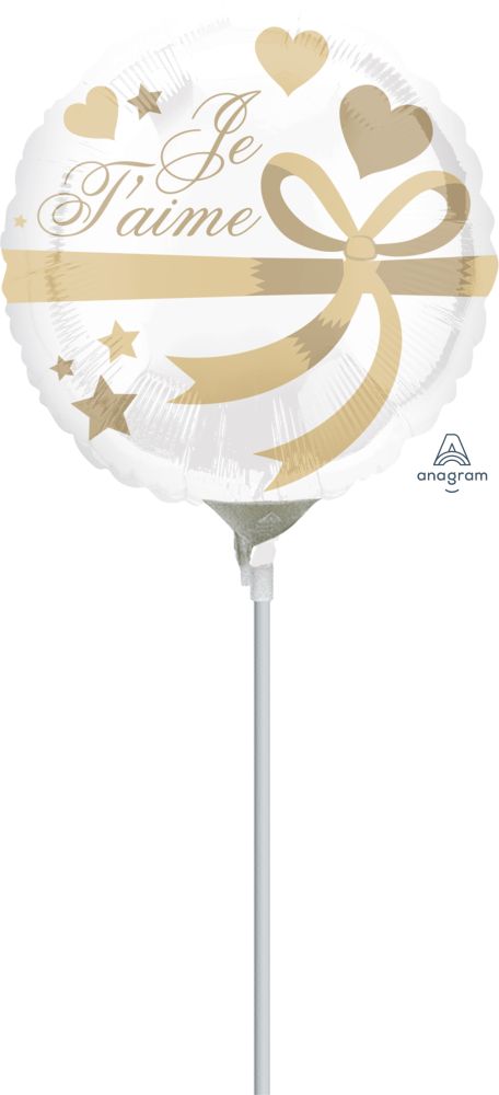 09" Je T'aime Wrapped With Gold Balloon (Inflated with Cup and Stick)