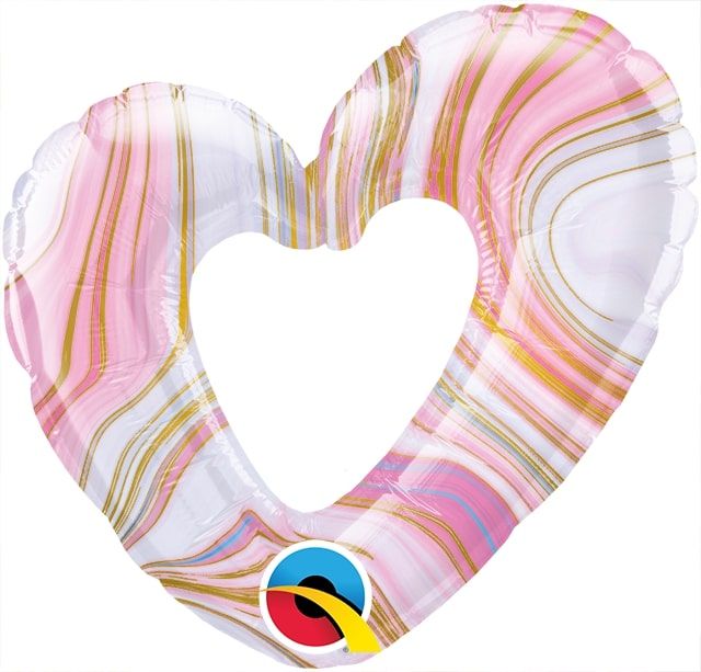 14" Mini Open Heart Colorful Marble Balloon (Inflated with Cup and Stick)
