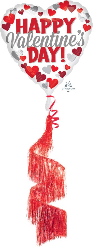 Coil Tail Airwalkers Red and Silver Happy Valentines Day Balloon