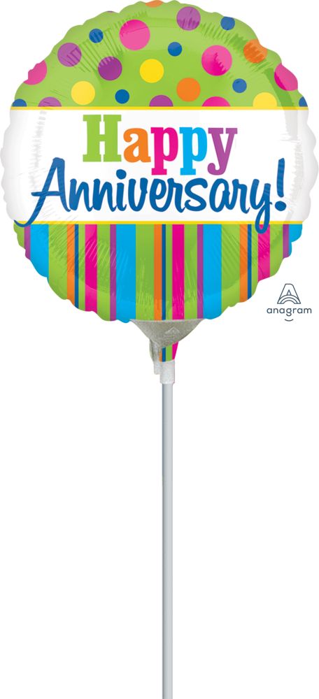 09" Bright Anniversary Balloon (Inflated with Cup and Stick)