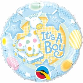 09" Its A Boy Soft Giraffe Balloon (Inflated with Cup and Stick)