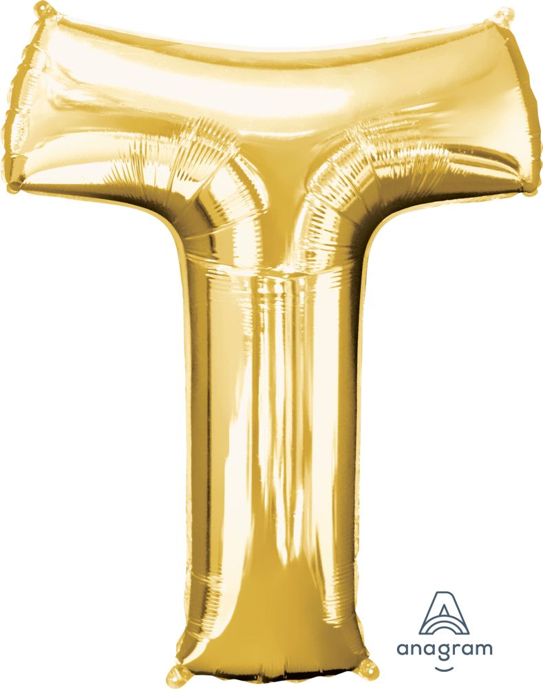 34" Gold Letter T Balloon