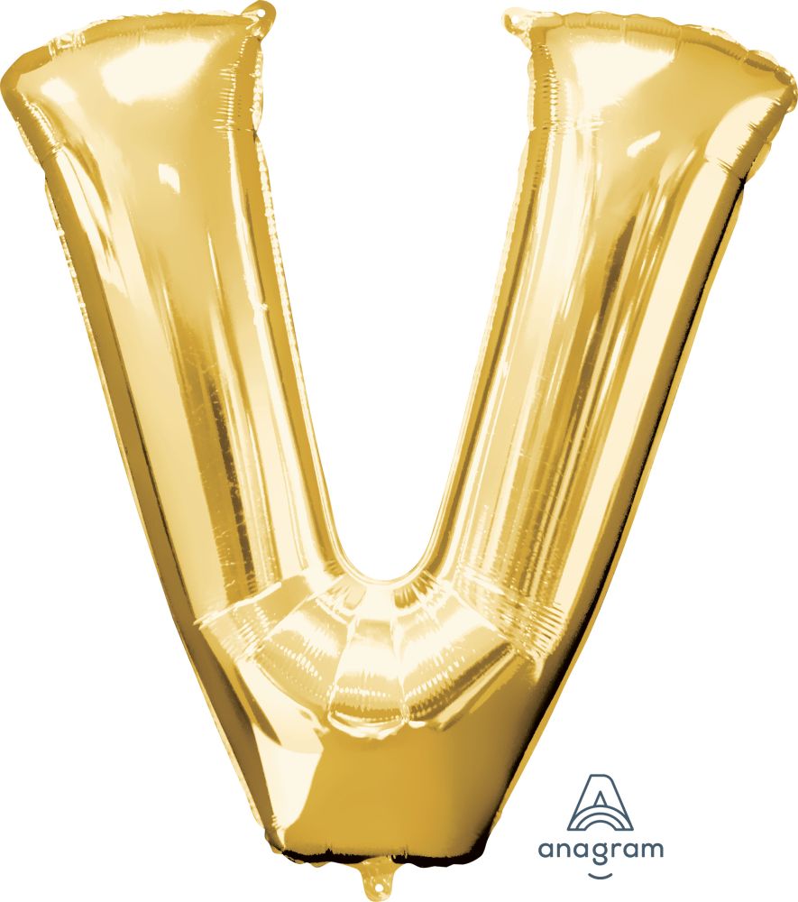 34" Gold Letter V Balloon