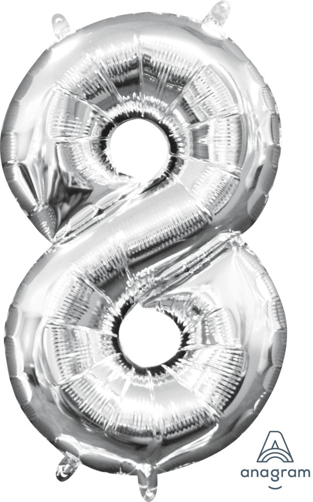 16" Silver Number 8 Balloon