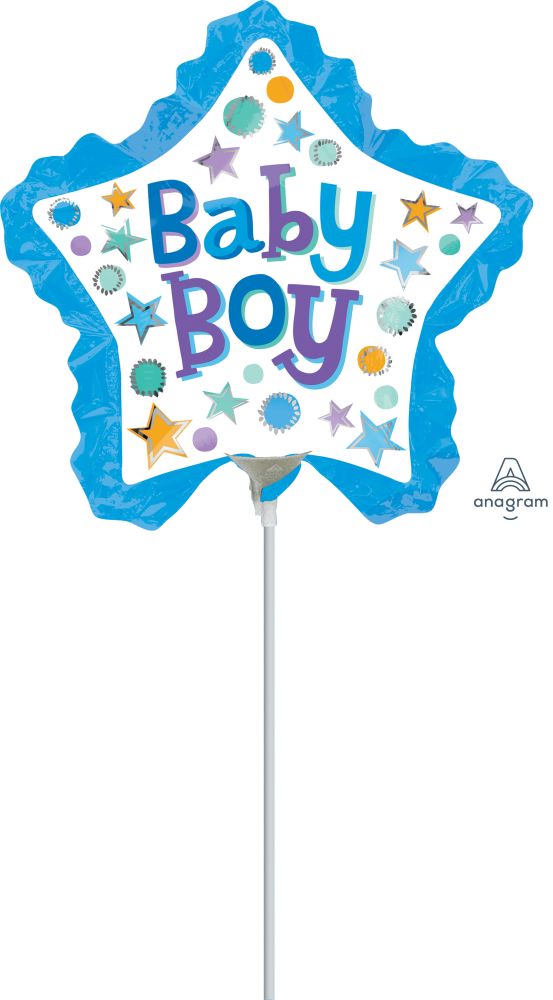 Mini Shape Baby Boy Star with Ruffle Balloon (Inflated with Cup and Stick)