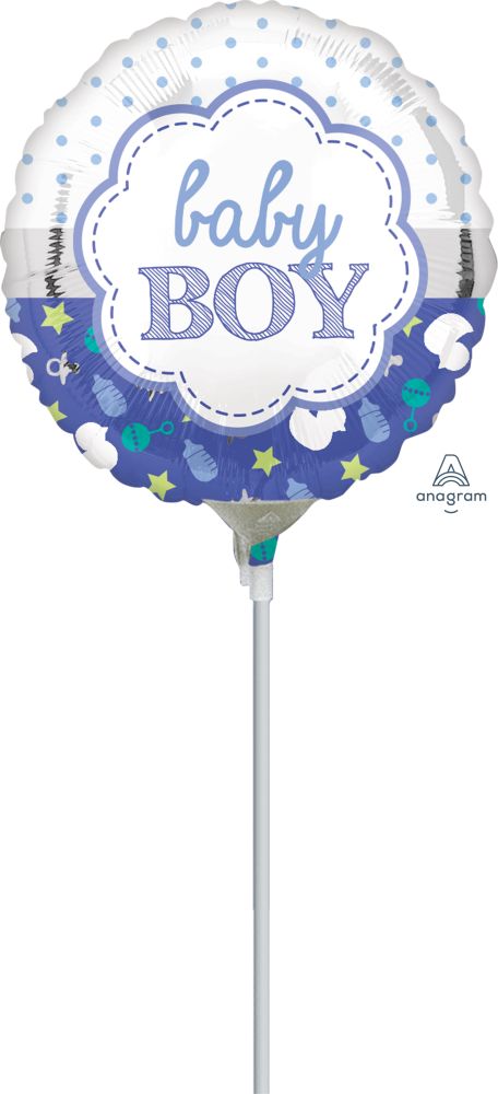 09" Baby Boy Scallop Balloon (Inflated with Cup and Stick)