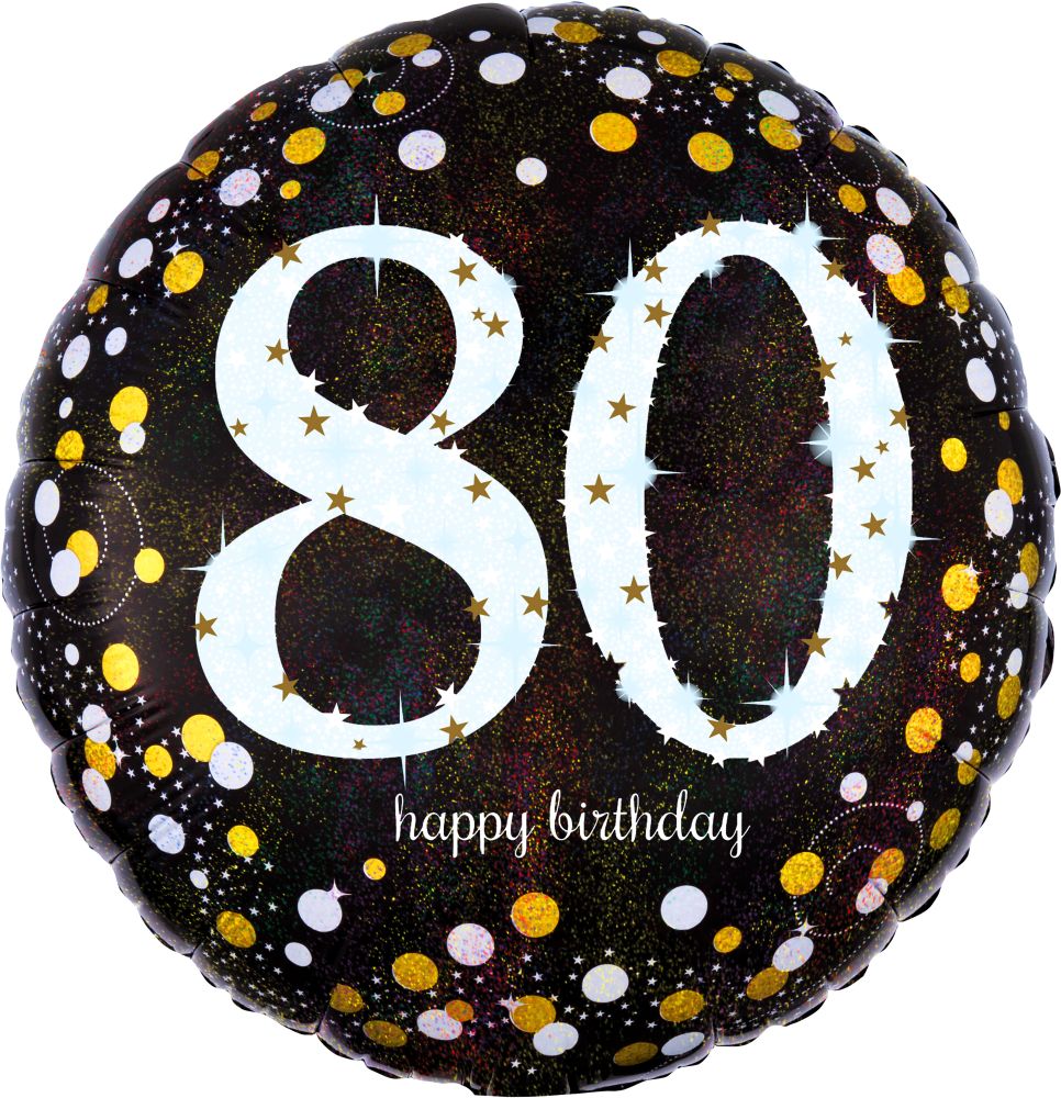 18" Holographic Sparkling Birthday 80 Balloon